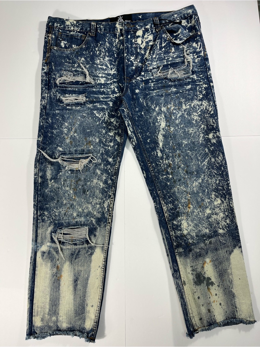 Slim Straight Distressed Navy Blue Washed Jeans